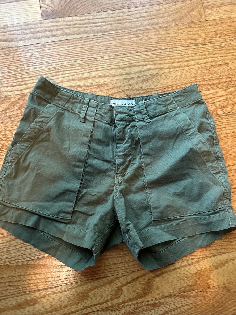 Nili Lotan Olive Green Utility Bermuda Shorts